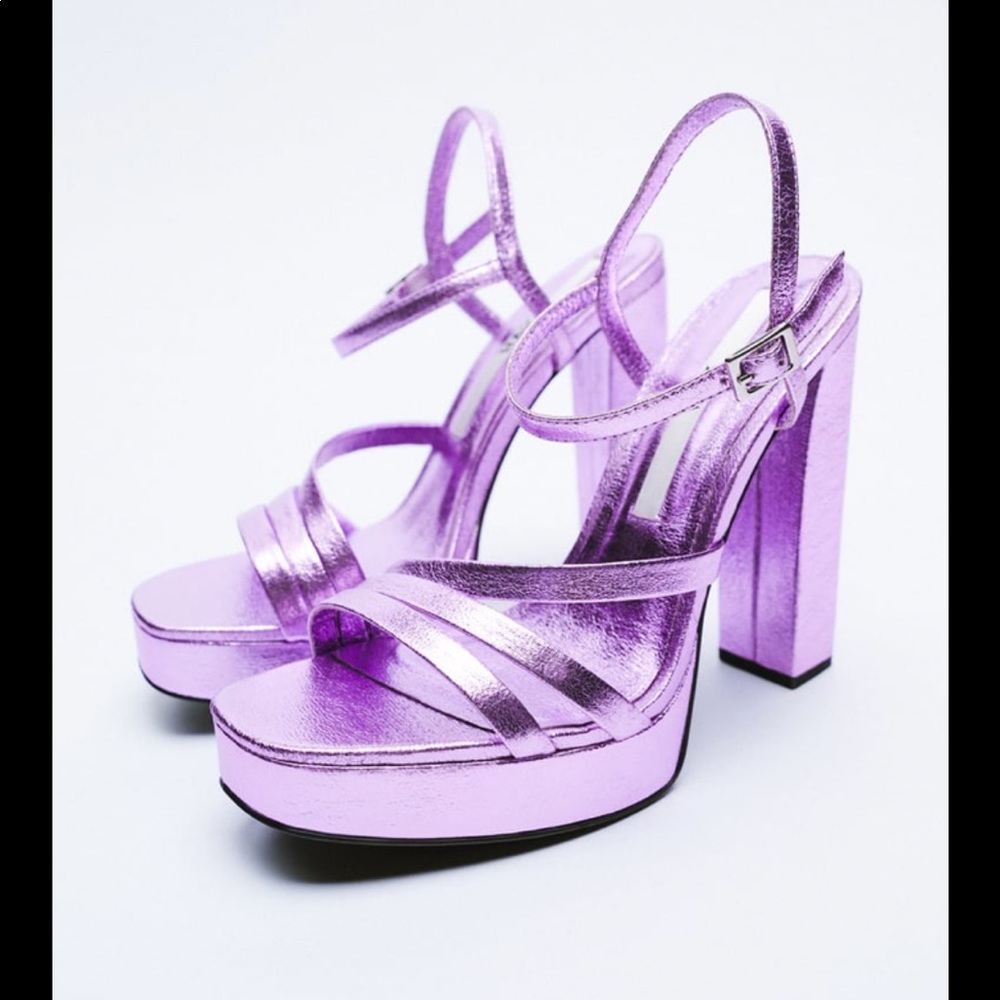 Zara Metallic Strappy Platform Heels